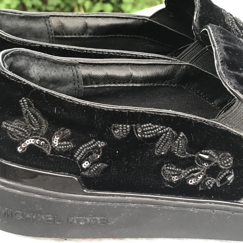 SALE! Michael Kors Beaded Velvet Black Loafers - Picture 4 of 14